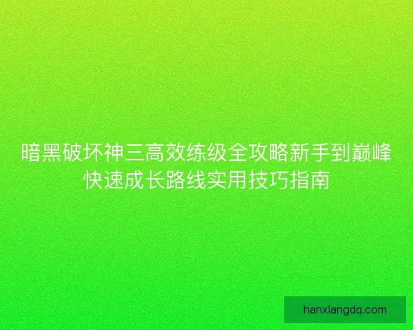 暗黑破坏神三高效练级全攻略新手到巅峰快速成长路线实用技巧指南